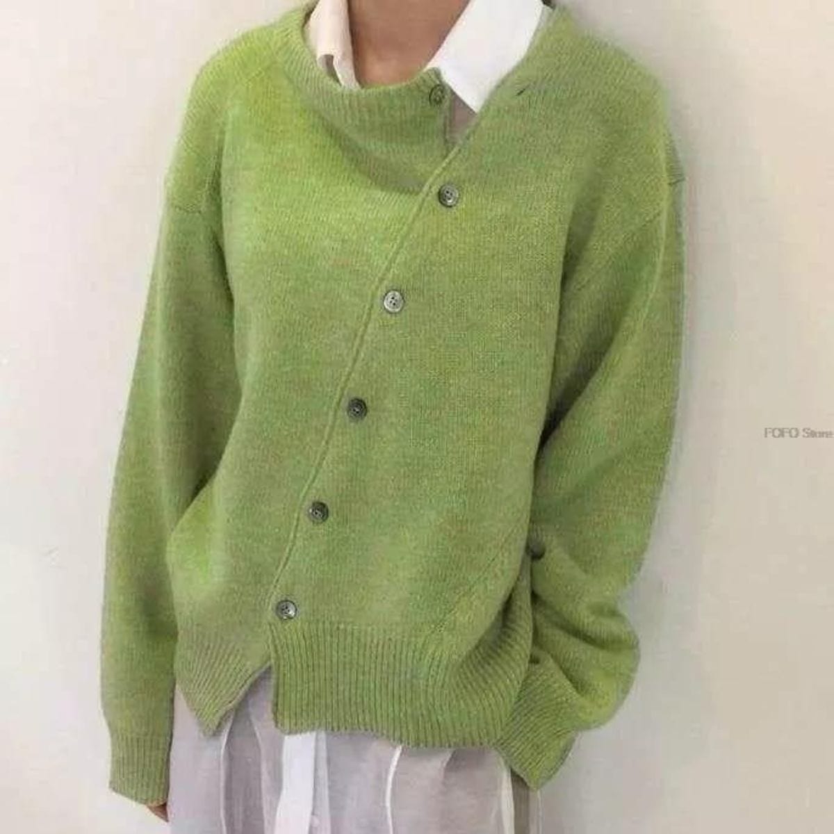 Oversized Button-Front Knit Cardigan – Long Sleeve Ribbed Layering Sweater