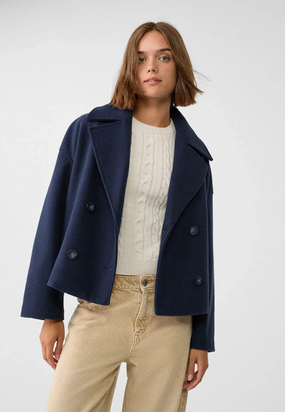 Cropped Double-Breasted Jacket – Oversized Lapel Collar Coat