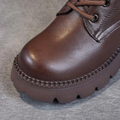 Leather Platform Lace-Up Ankle Boots – Chunky Lug Sole Side Zip