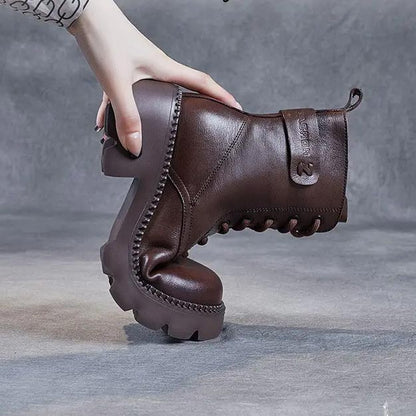 Leather Platform Lace-Up Ankle Boots – Chunky Lug Sole Side Zip