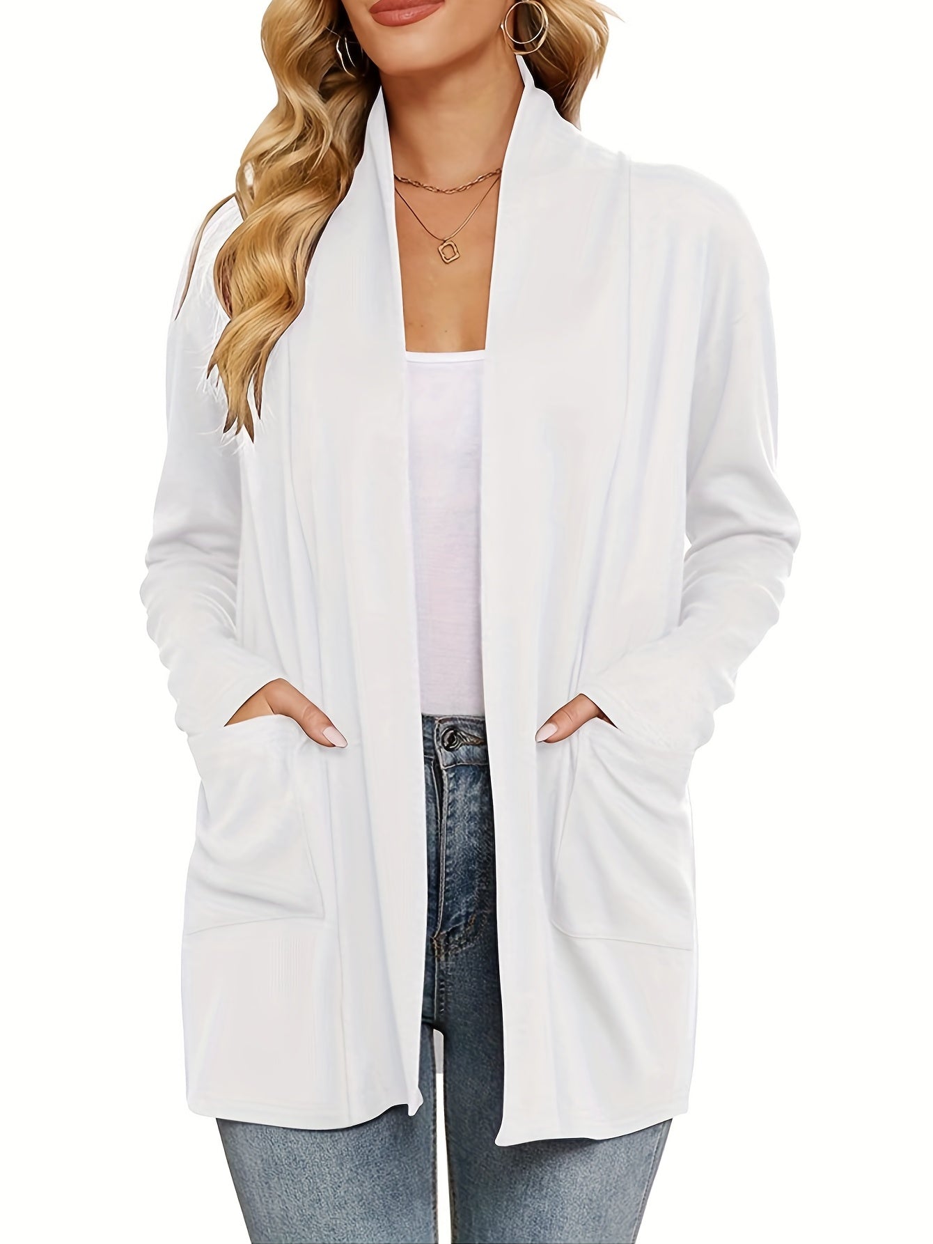 Open Front Cardigan – Women's Long Sleeve Shawl Collar With Pockets