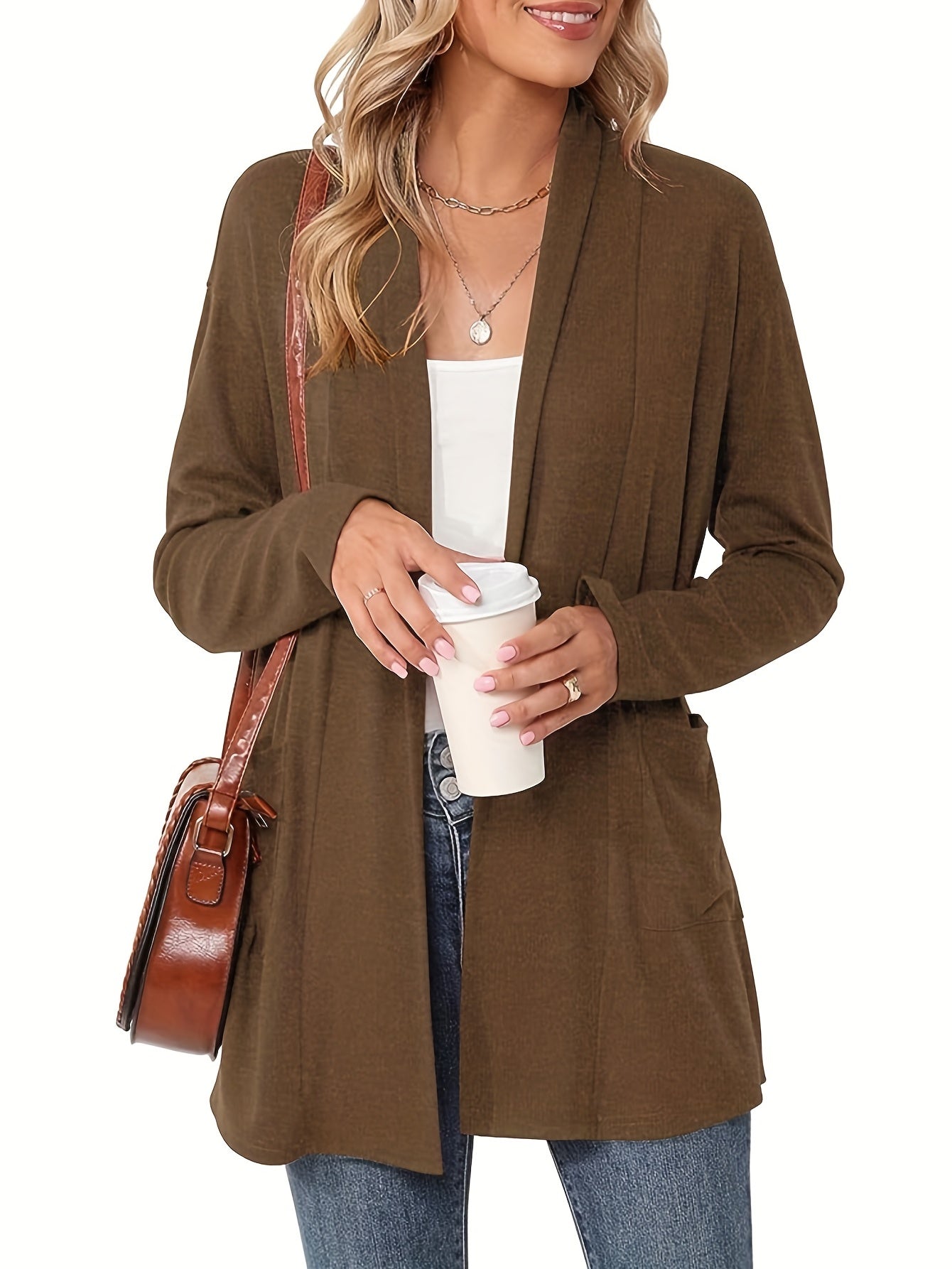 Open Front Cardigan – Women's Long Sleeve Shawl Collar With Pockets