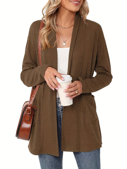 Open Front Cardigan – Women's Long Sleeve Shawl Collar With Pockets