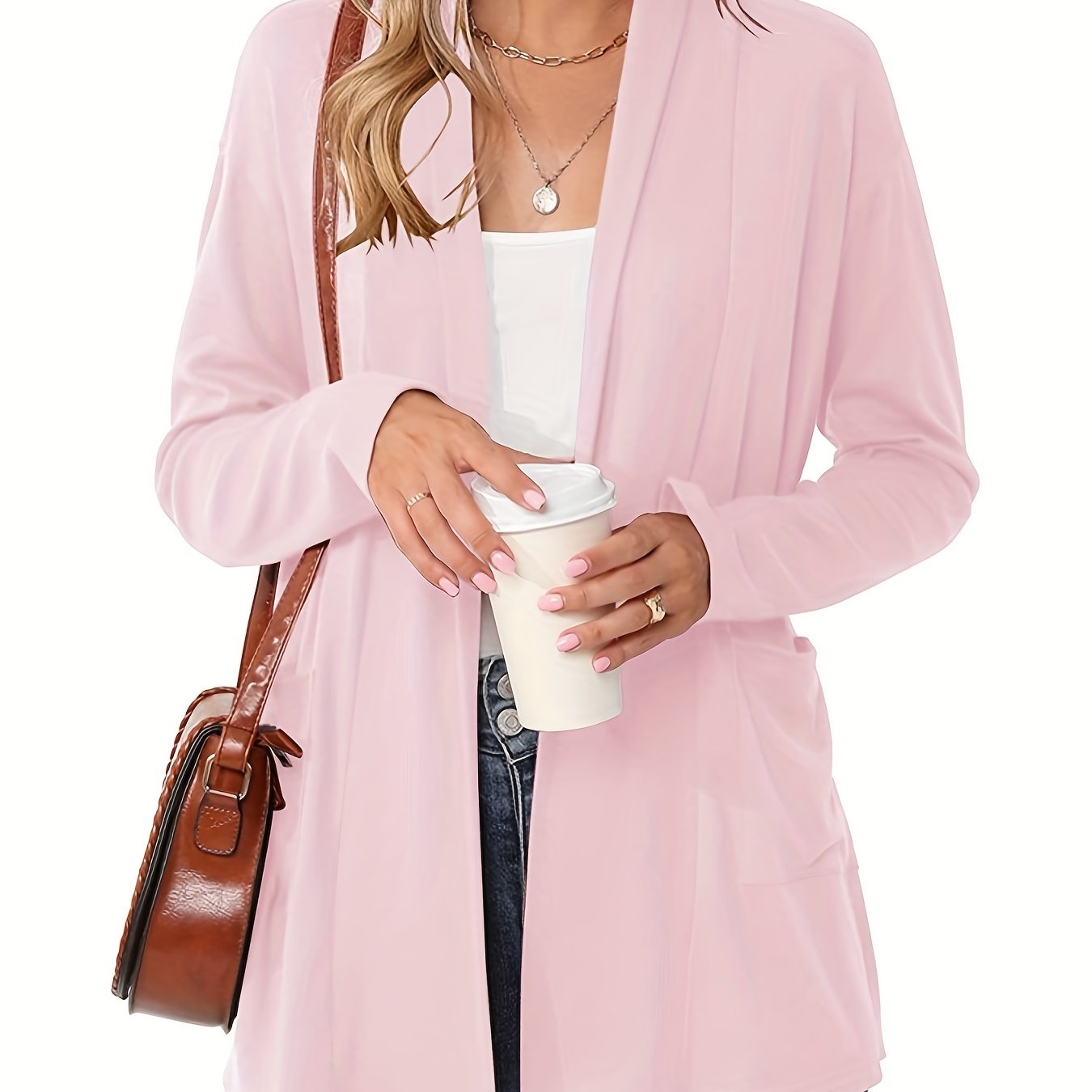 Open Front Cardigan – Women's Long Sleeve Shawl Collar With Pockets