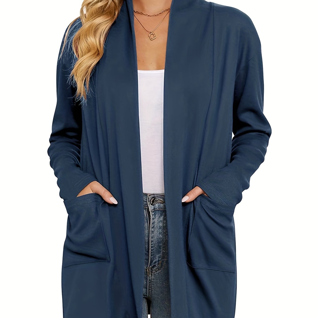Open Front Cardigan – Women's Long Sleeve Shawl Collar With Pockets