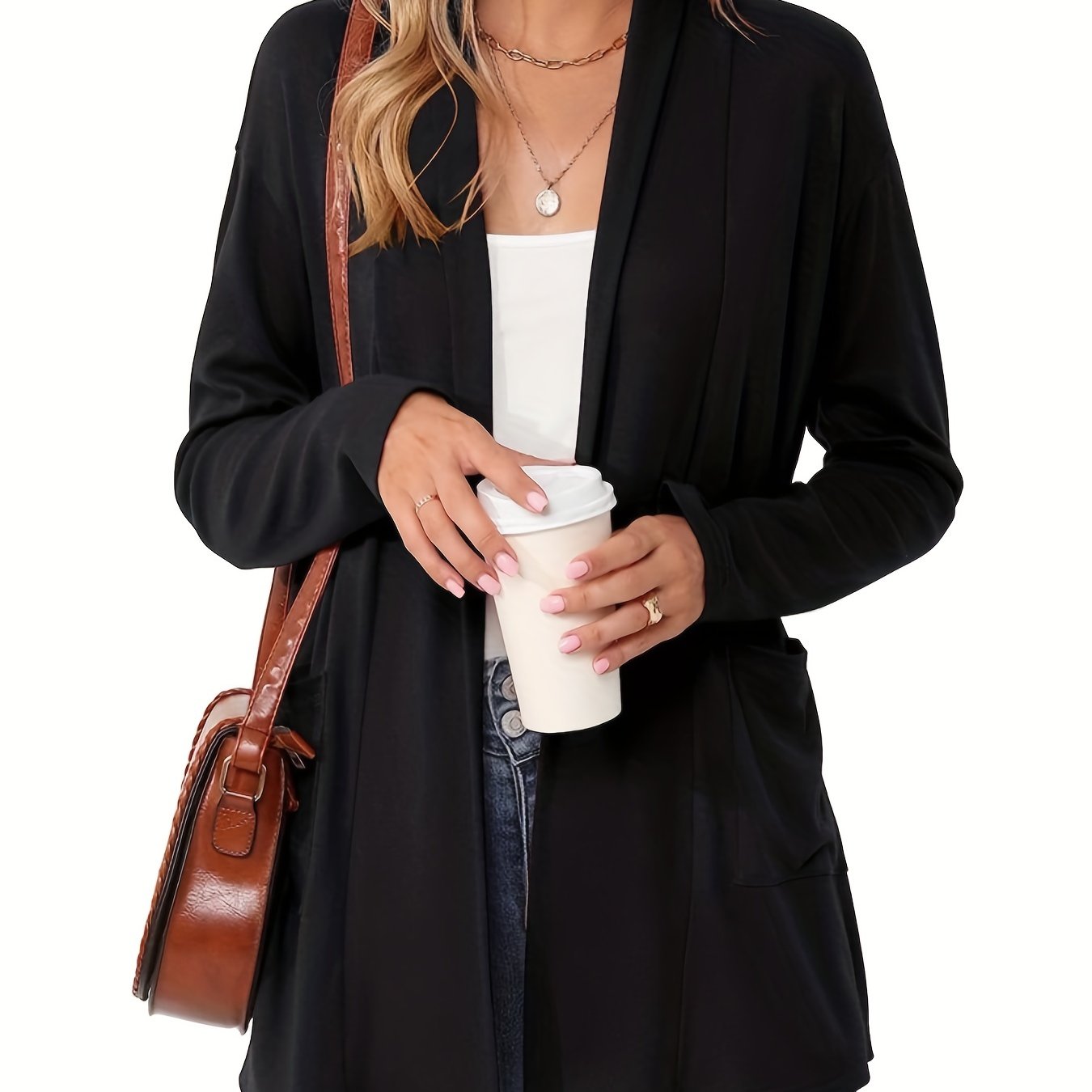 Open Front Cardigan – Women's Long Sleeve Shawl Collar With Pockets