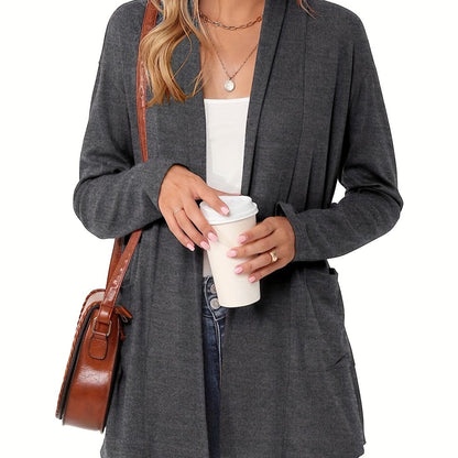 Open Front Cardigan – Women's Long Sleeve Shawl Collar With Pockets