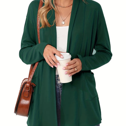 Open Front Cardigan – Women's Long Sleeve Shawl Collar With Pockets