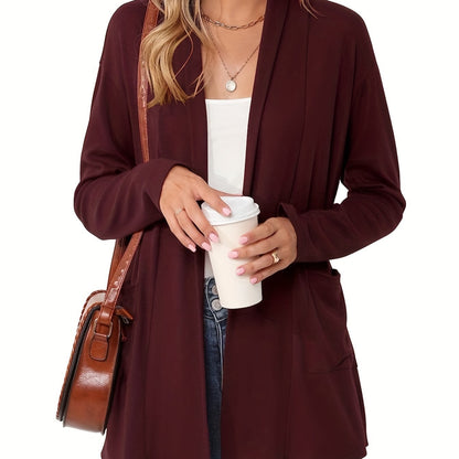 Open Front Cardigan – Women's Long Sleeve Shawl Collar With Pockets