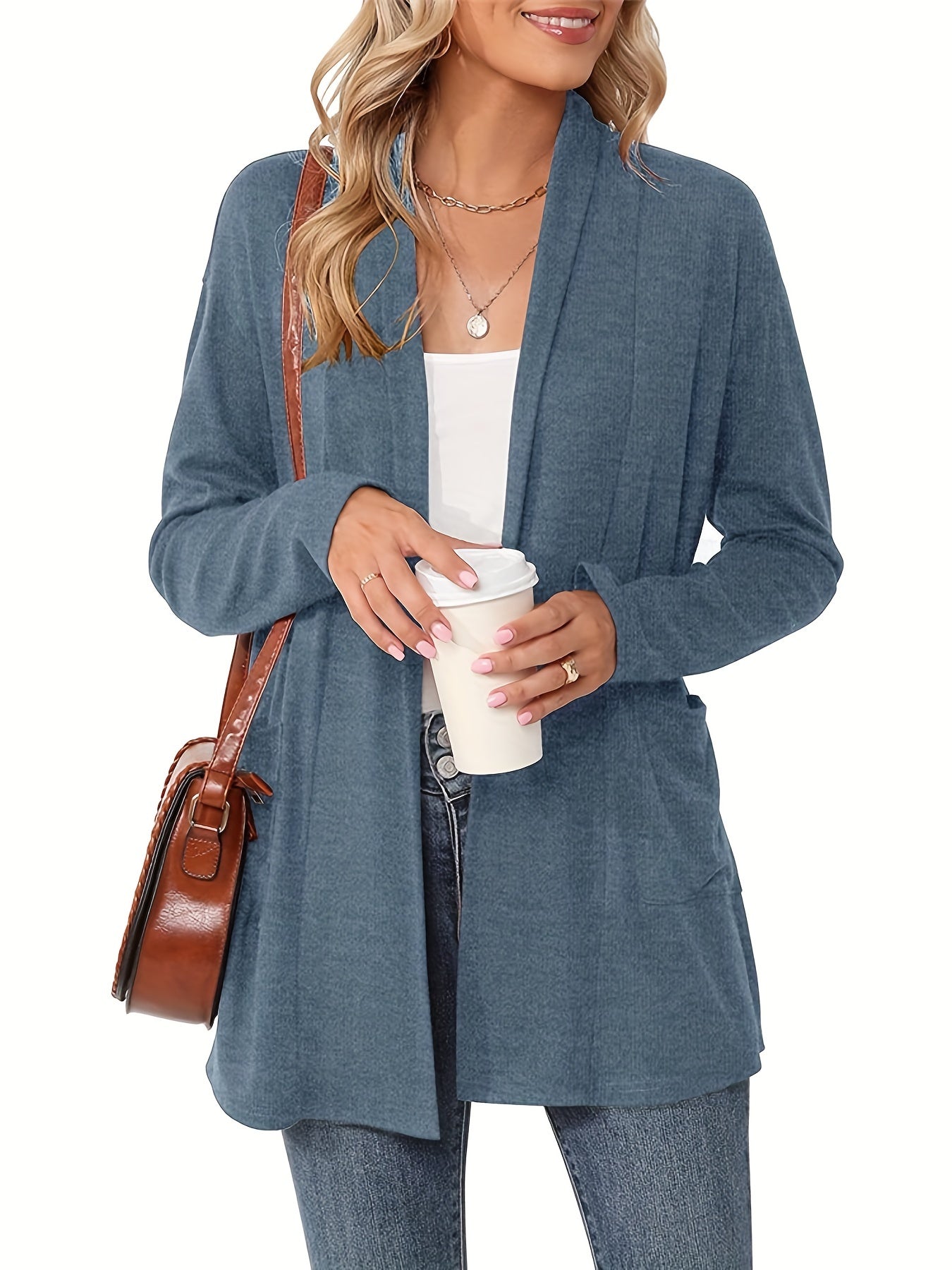 Open Front Cardigan – Women's Long Sleeve Shawl Collar With Pockets