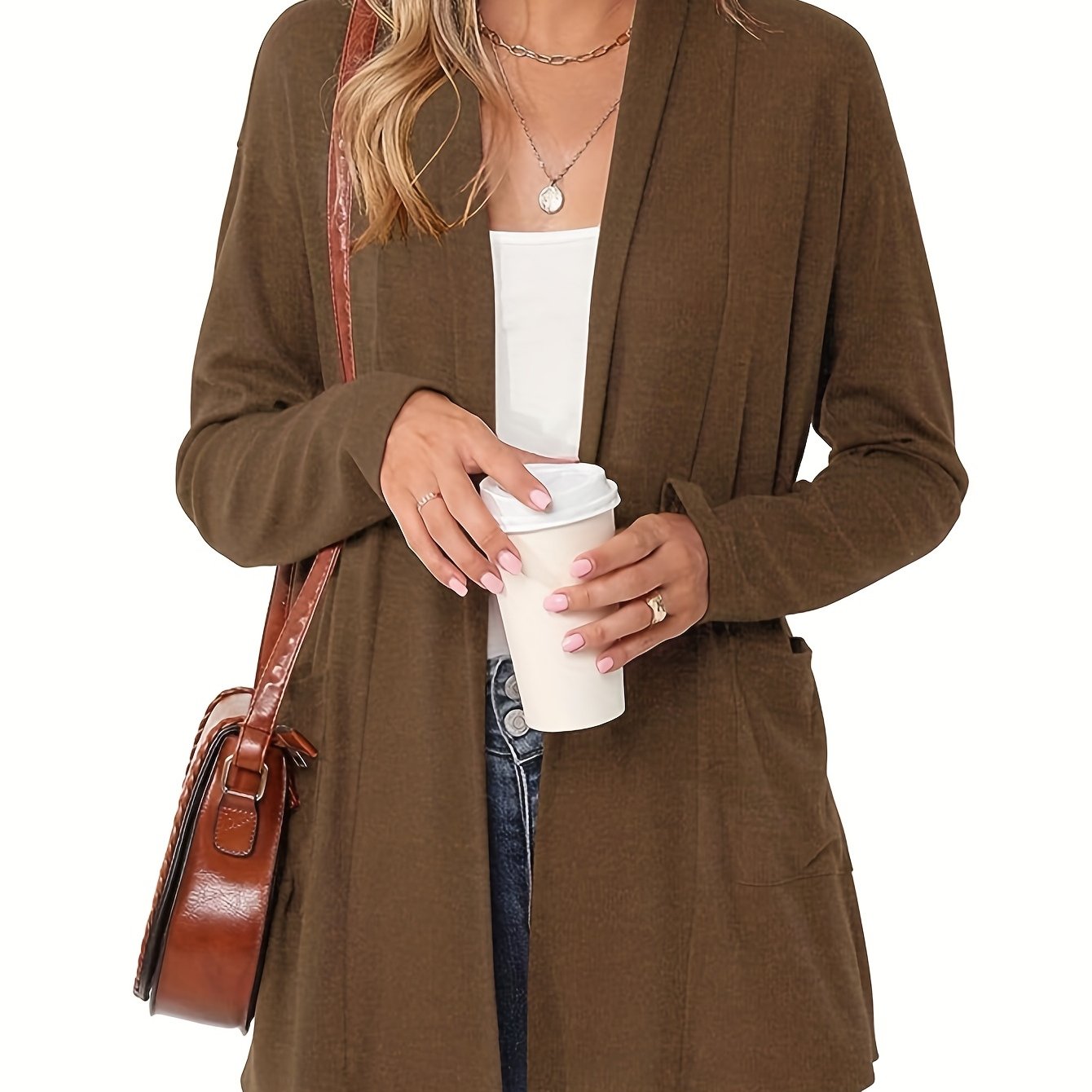 Open Front Cardigan – Women's Long Sleeve Shawl Collar With Pockets