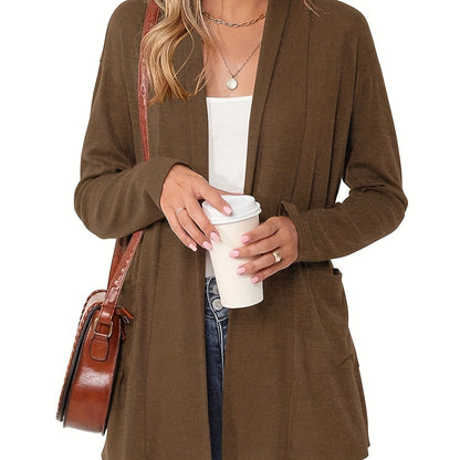 Open Front Cardigan – Women's Long Sleeve Shawl Collar With Pockets