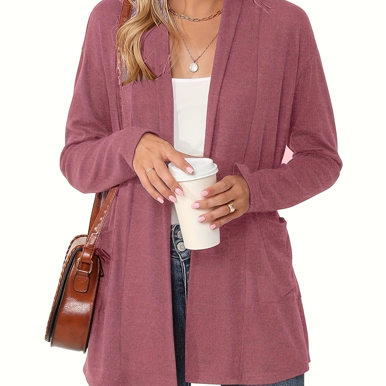 Open Front Cardigan – Women's Long Sleeve Shawl Collar With Pockets
