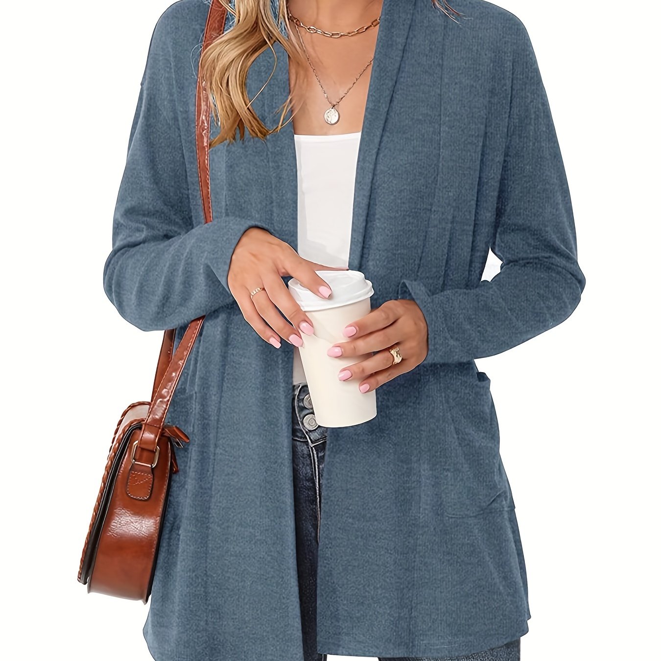 Open Front Cardigan – Women's Long Sleeve Shawl Collar With Pockets