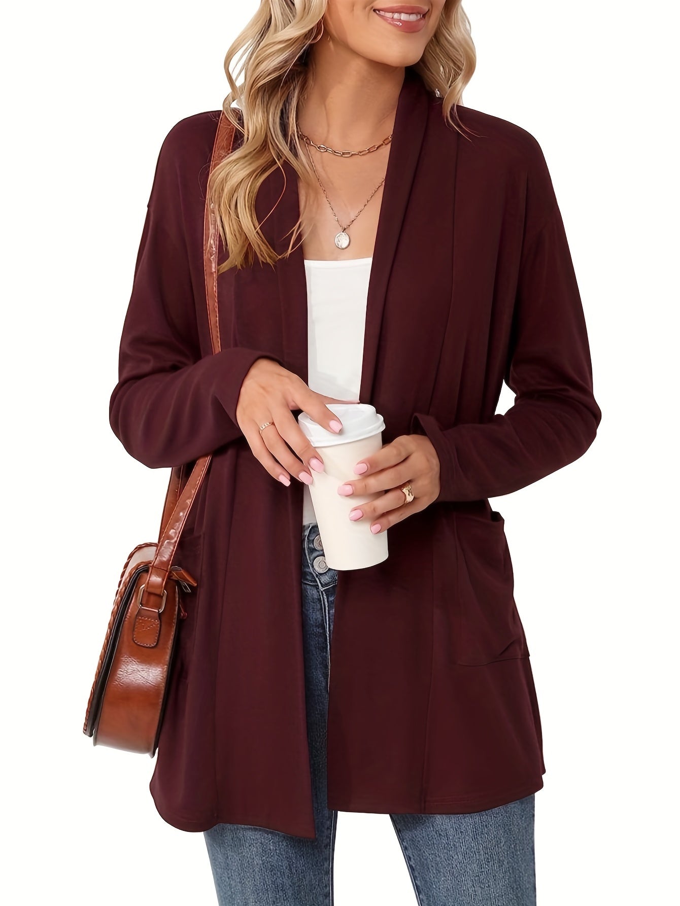 Open Front Cardigan – Women's Long Sleeve Shawl Collar With Pockets