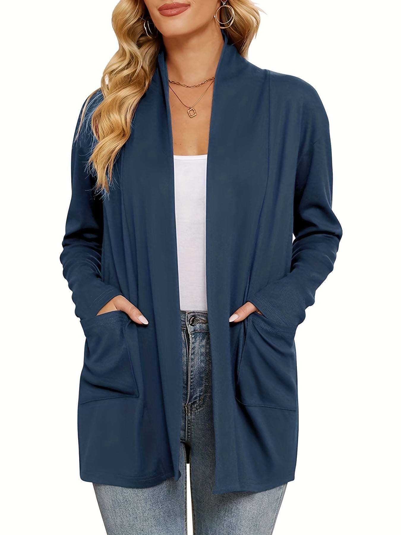 Open Front Cardigan – Women's Long Sleeve Shawl Collar With Pockets