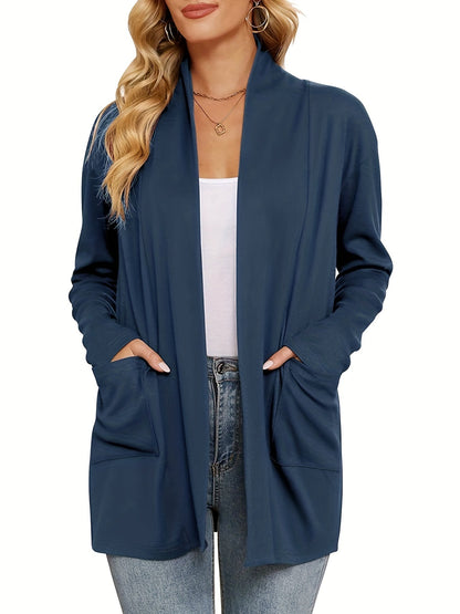 Open Front Cardigan – Women's Long Sleeve Shawl Collar With Pockets