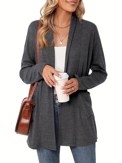 Open Front Cardigan – Women's Long Sleeve Shawl Collar With Pockets