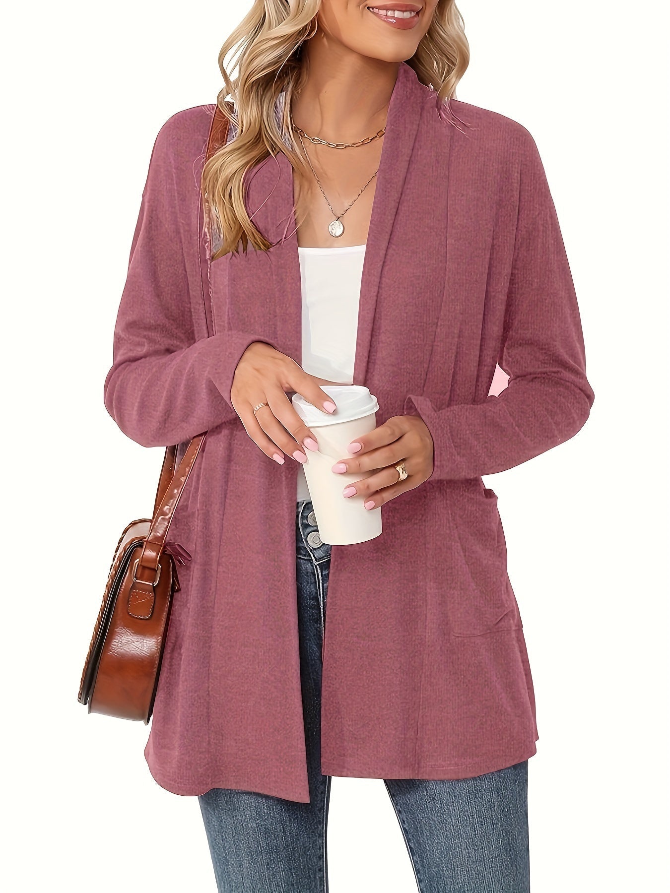 Open Front Cardigan – Women's Long Sleeve Shawl Collar With Pockets