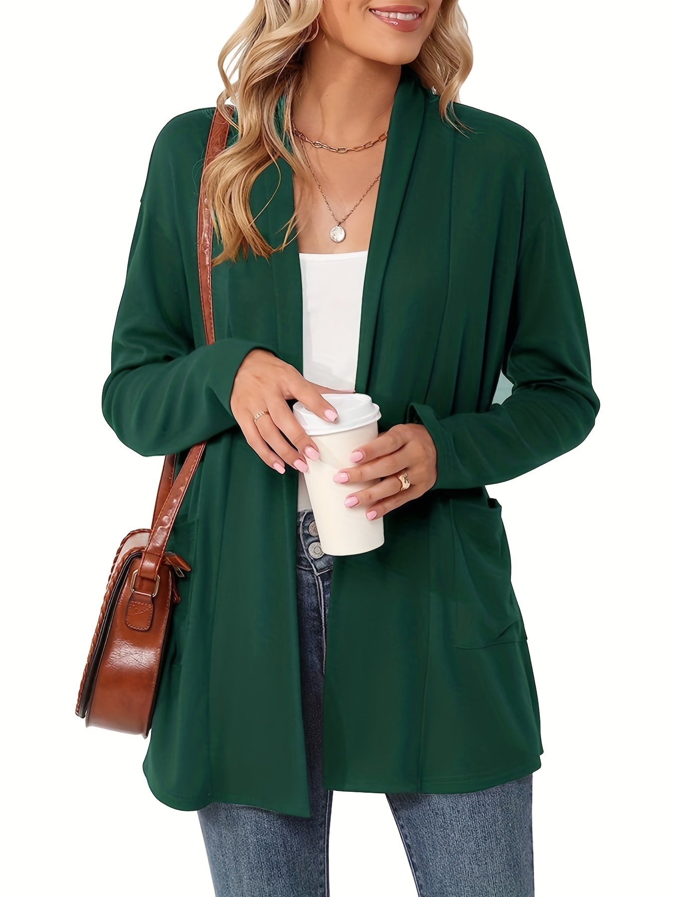 Open Front Cardigan – Women's Long Sleeve Shawl Collar With Pockets
