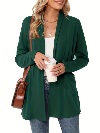 Open Front Cardigan – Women's Long Sleeve Shawl Collar With Pockets