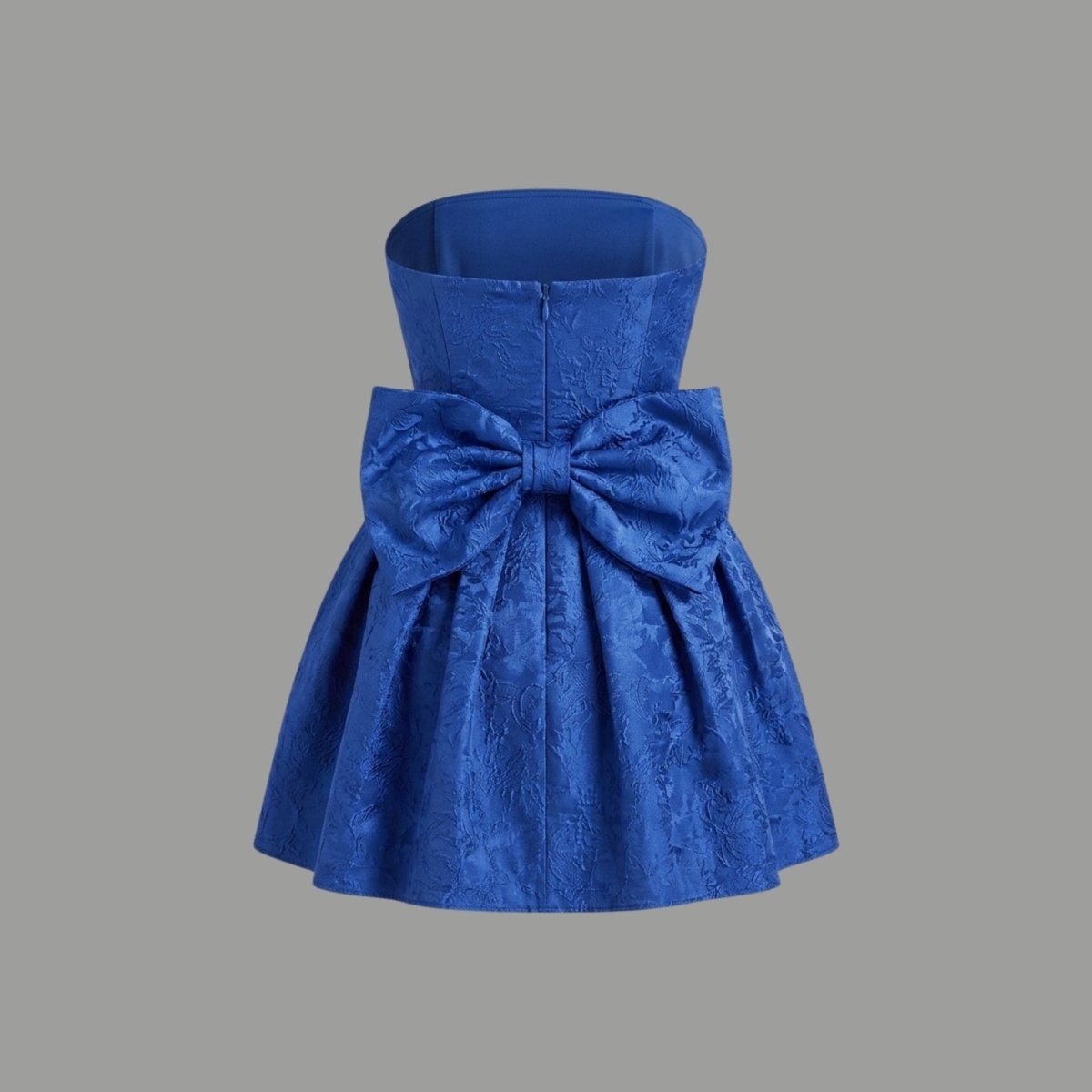 Jacquard Strapless Mini Dress – Bow Back A-Line Cocktail Dress