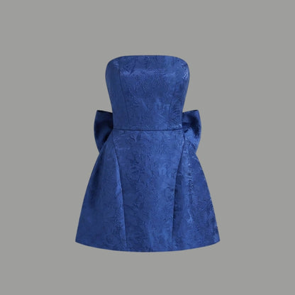Jacquard Strapless Mini Dress – Bow Back A-Line Cocktail Dress