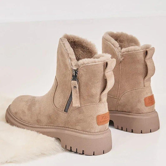 Fur Lined Suede Ankle Snow Boots – Platform Lug Sole Side Zip