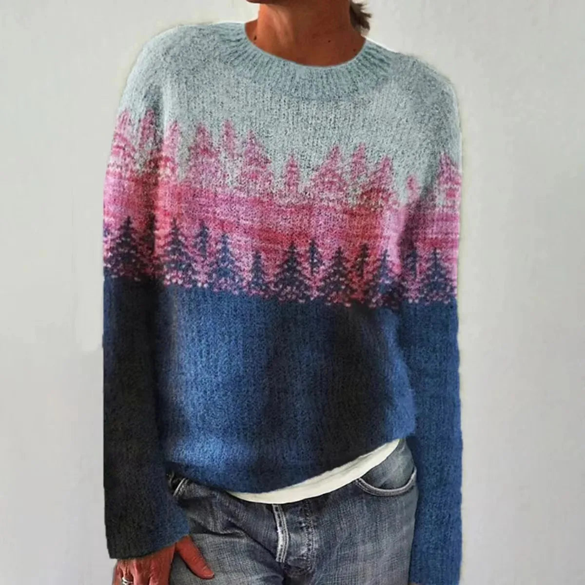 Colorwork Yoke Knit Pullover – Women's Relaxed Fit Sweater