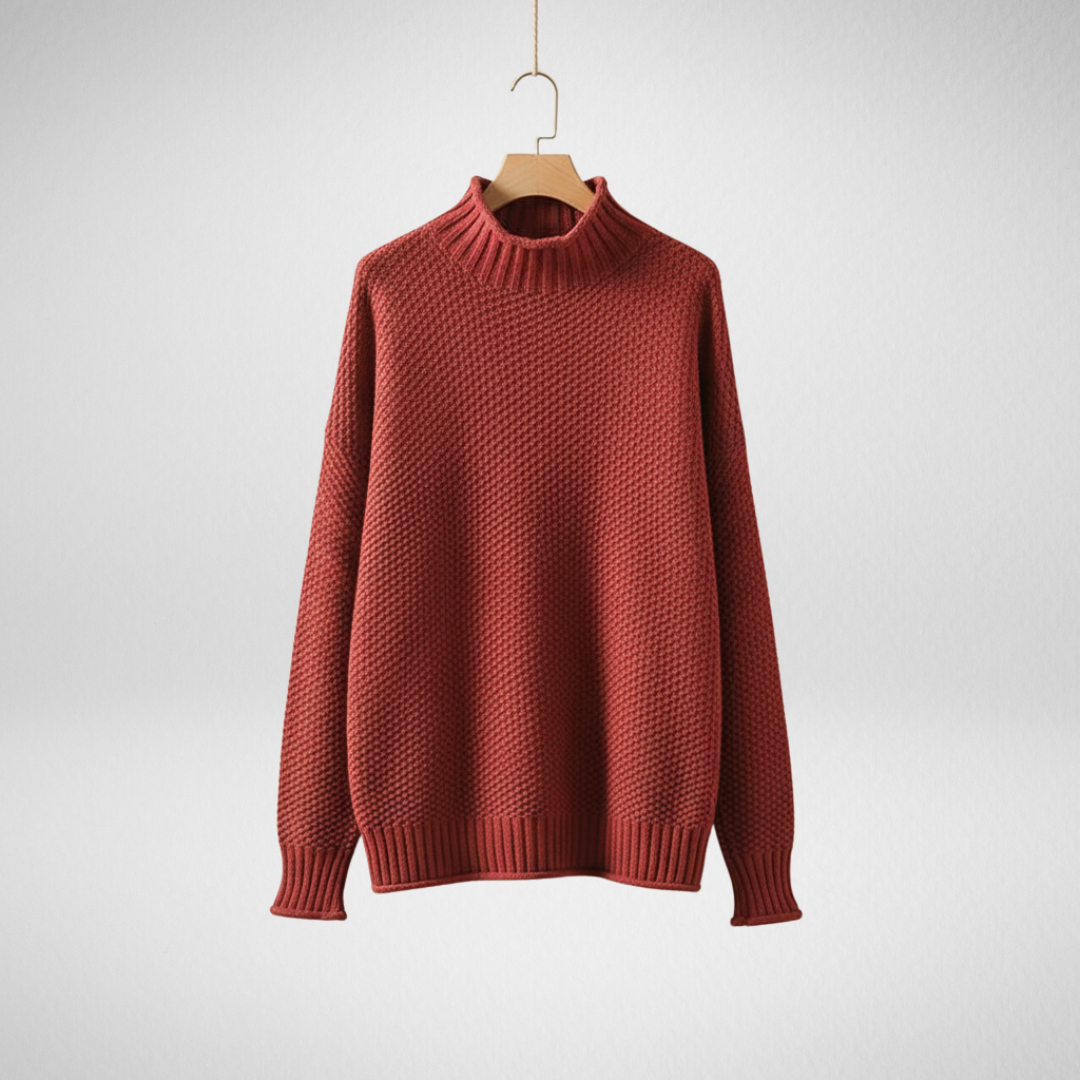 Mock Neck Knit Pullover Sweater – Oversized Textured Waffle Knit