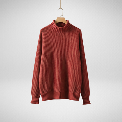 Mock Neck Knit Pullover Sweater – Oversized Textured Waffle Knit