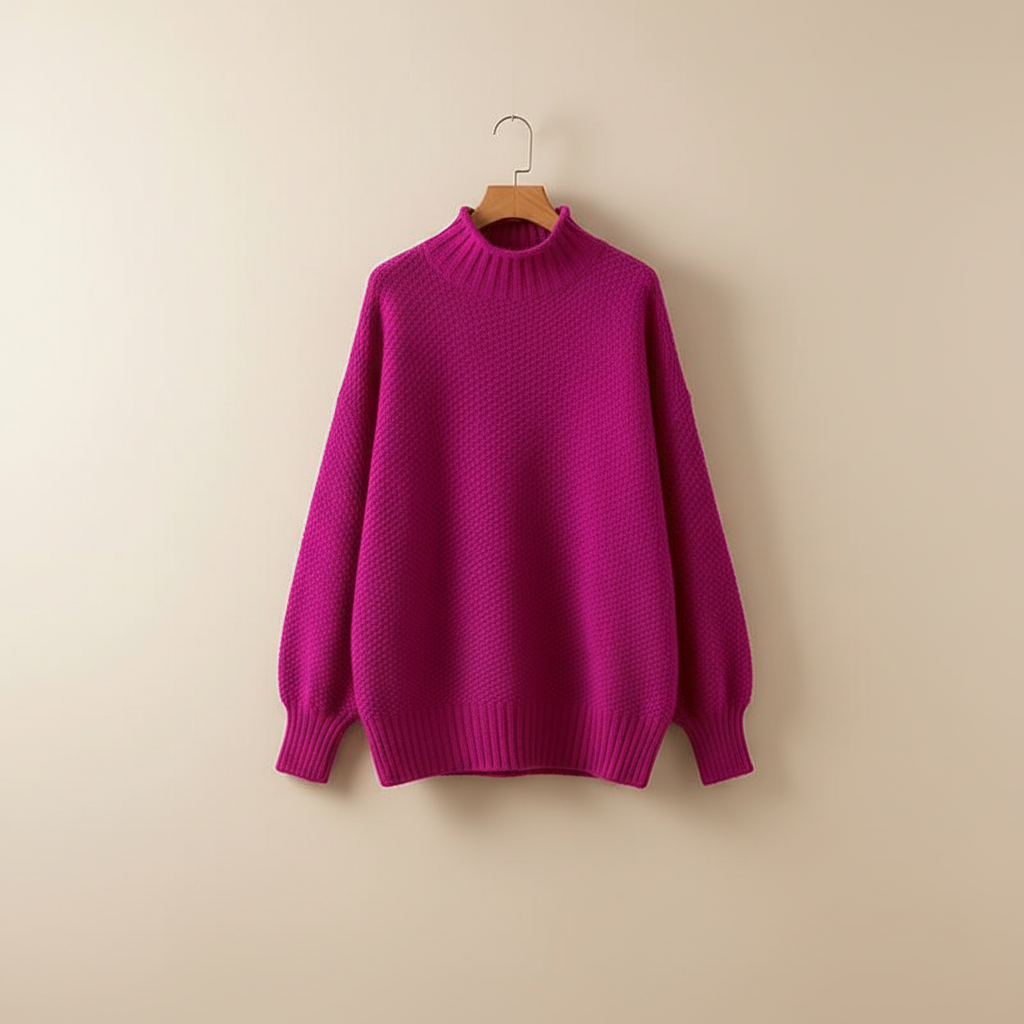 Mock Neck Knit Pullover Sweater – Oversized Textured Waffle Knit