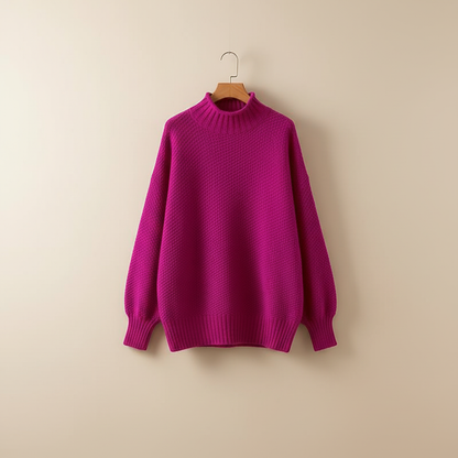 Mock Neck Knit Pullover Sweater – Oversized Textured Waffle Knit