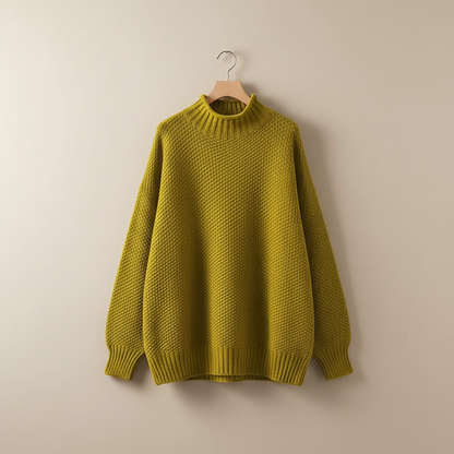 Mock Neck Knit Pullover Sweater – Oversized Textured Waffle Knit