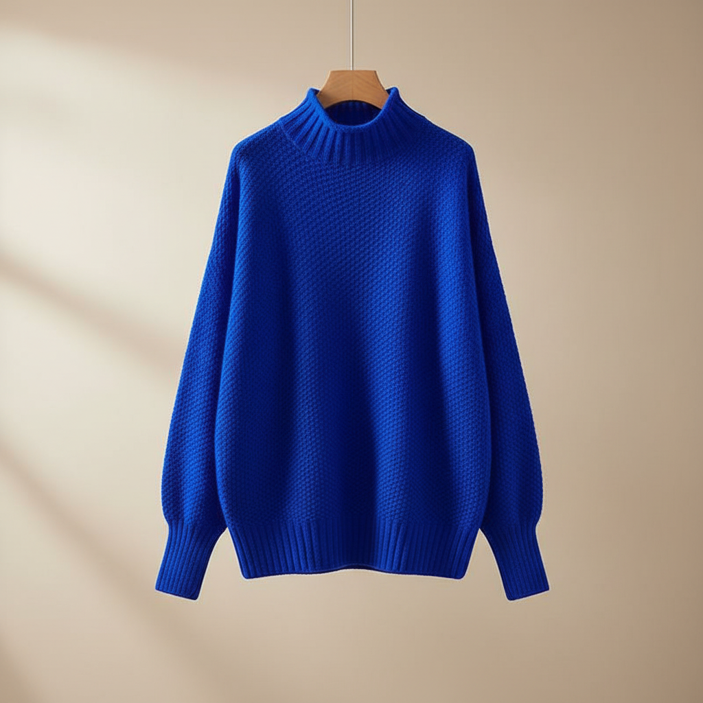 Mock Neck Knit Pullover Sweater – Oversized Textured Waffle Knit