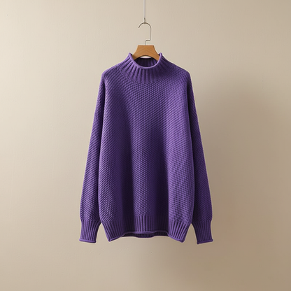 Mock Neck Knit Pullover Sweater – Oversized Textured Waffle Knit