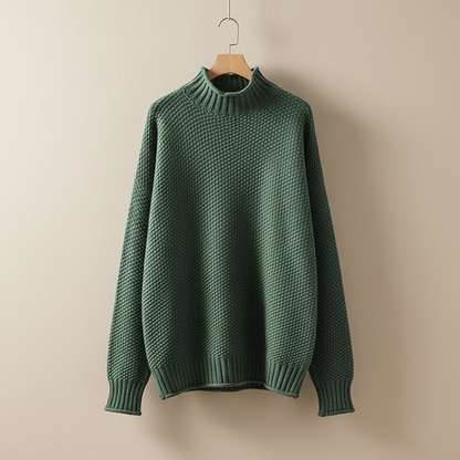 Mock Neck Knit Pullover Sweater – Oversized Textured Waffle Knit