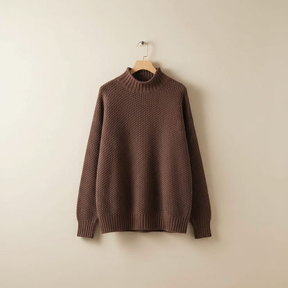 Mock Neck Knit Pullover Sweater – Oversized Textured Waffle Knit