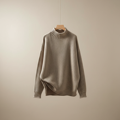 Mock Neck Knit Pullover Sweater – Oversized Textured Waffle Knit