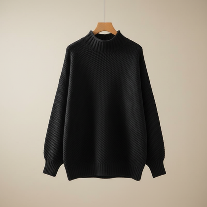 Mock Neck Knit Pullover Sweater – Oversized Textured Waffle Knit