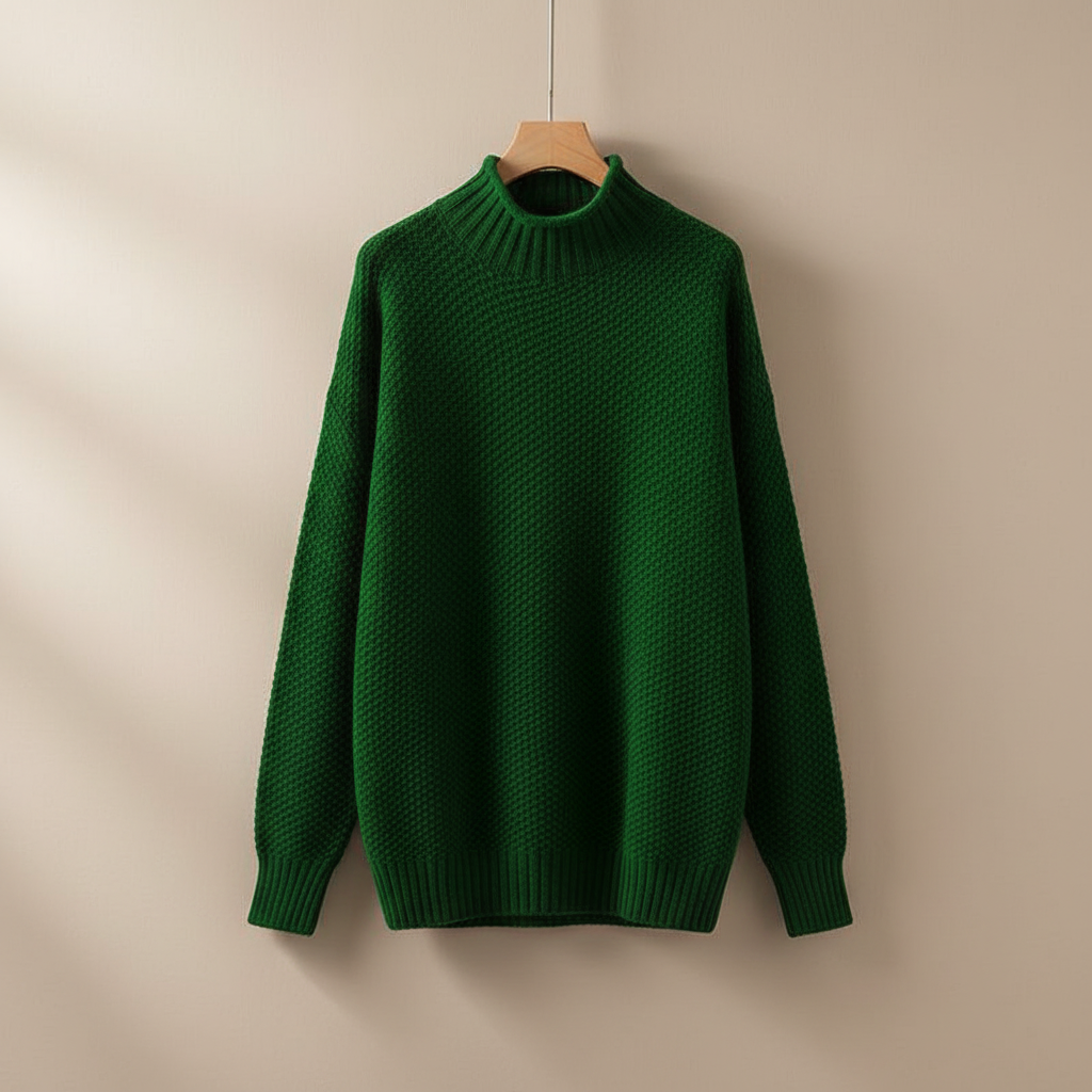 Mock Neck Knit Pullover Sweater – Oversized Textured Waffle Knit