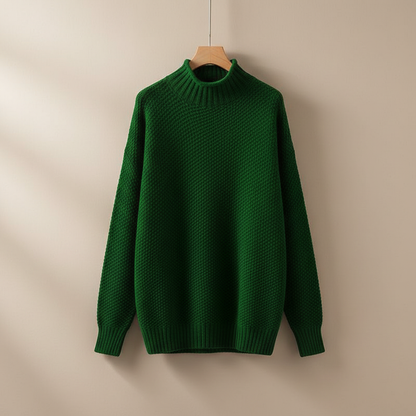 Mock Neck Knit Pullover Sweater – Oversized Textured Waffle Knit