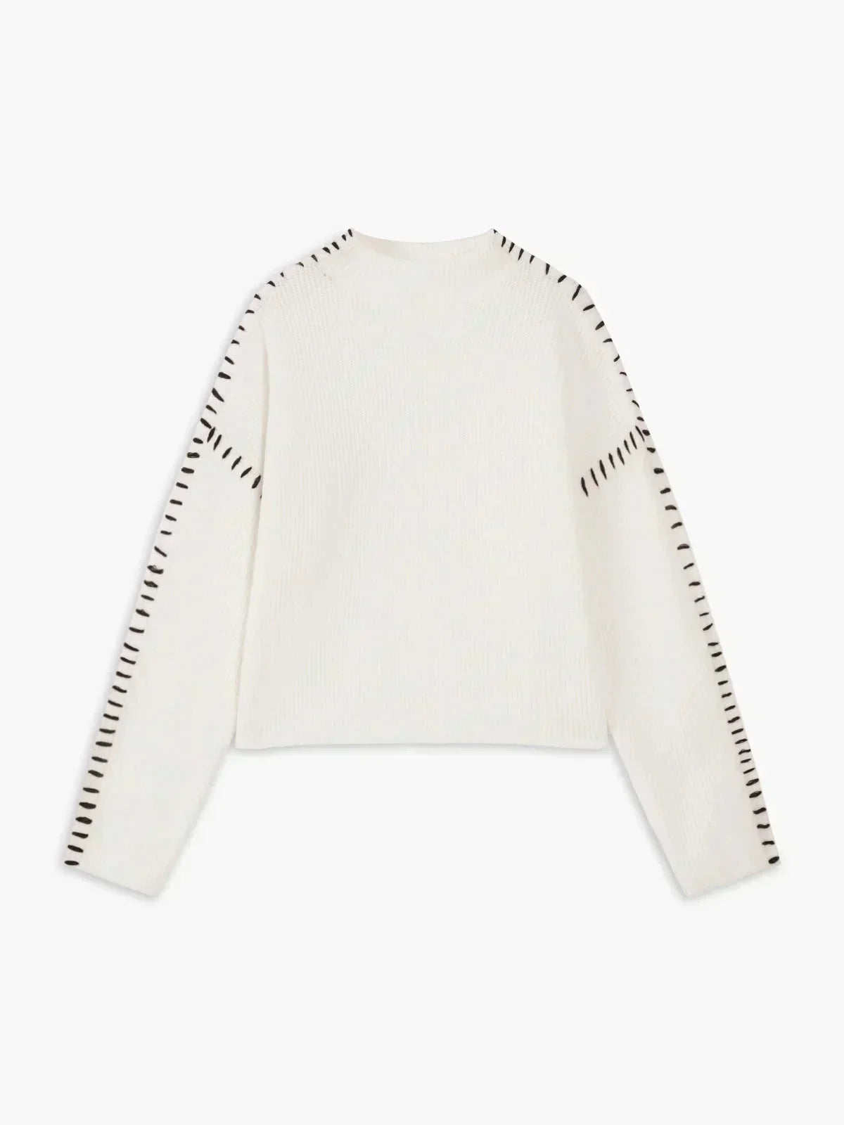 Oversized Mock Neck Sweater – Chunky Knit Whipstitch Trim