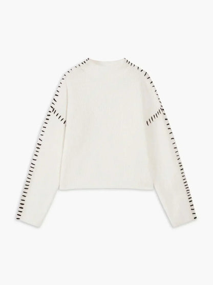 Oversized Mock Neck Sweater – Chunky Knit Whipstitch Trim