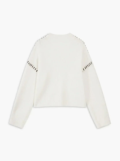 Oversized Mock Neck Sweater – Chunky Knit Whipstitch Trim