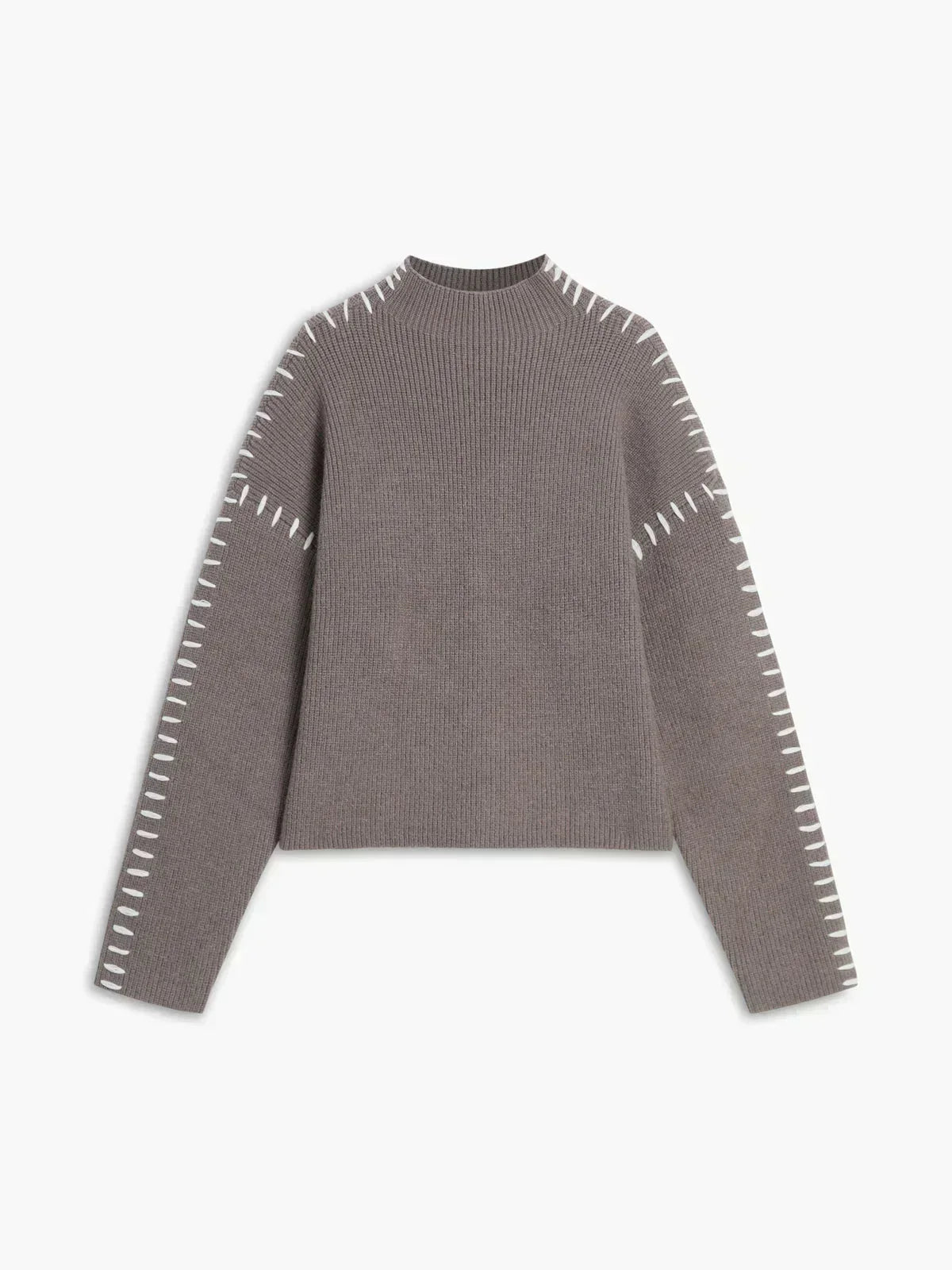 Oversized Mock Neck Sweater – Chunky Knit Whipstitch Trim