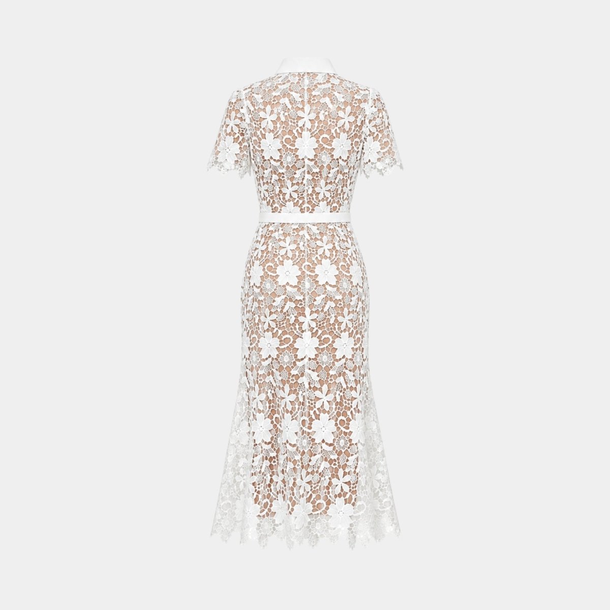 Floral Lace Midi Shirt Dress – Belted Button-Front Collared