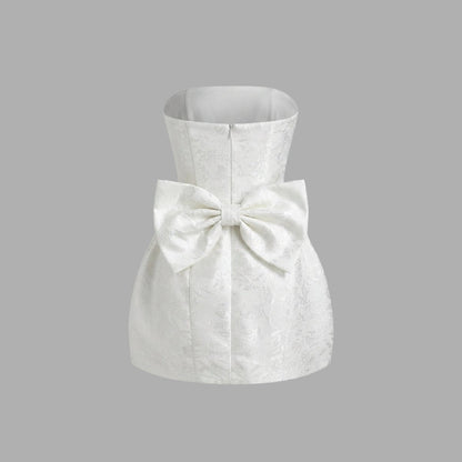 Jacquard Strapless Mini Dress – Bow Back A-Line Cocktail Dress