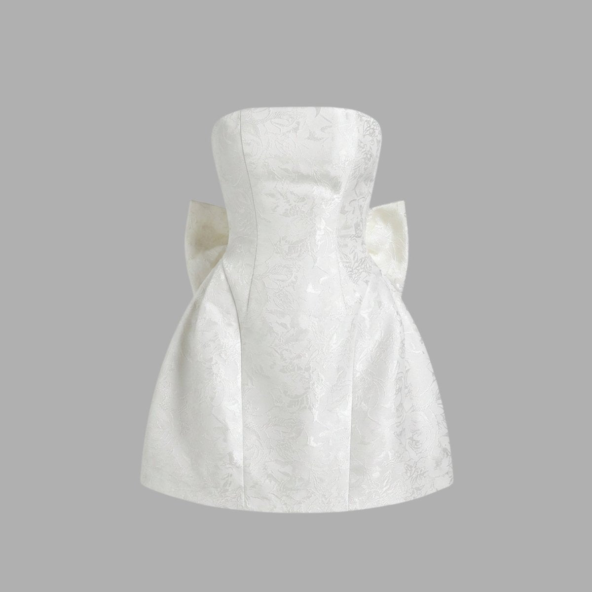 Jacquard Strapless Mini Dress – Bow Back A-Line Cocktail Dress