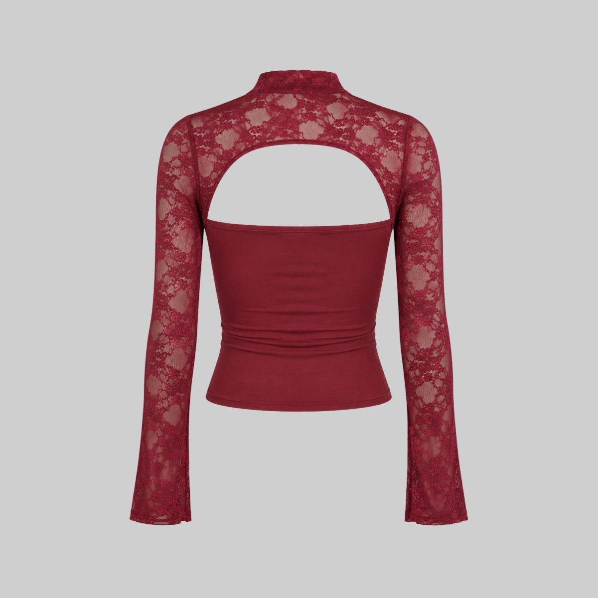 Lace Cutout Crop Top – Mock Neck Long Sleeve Going Out Top